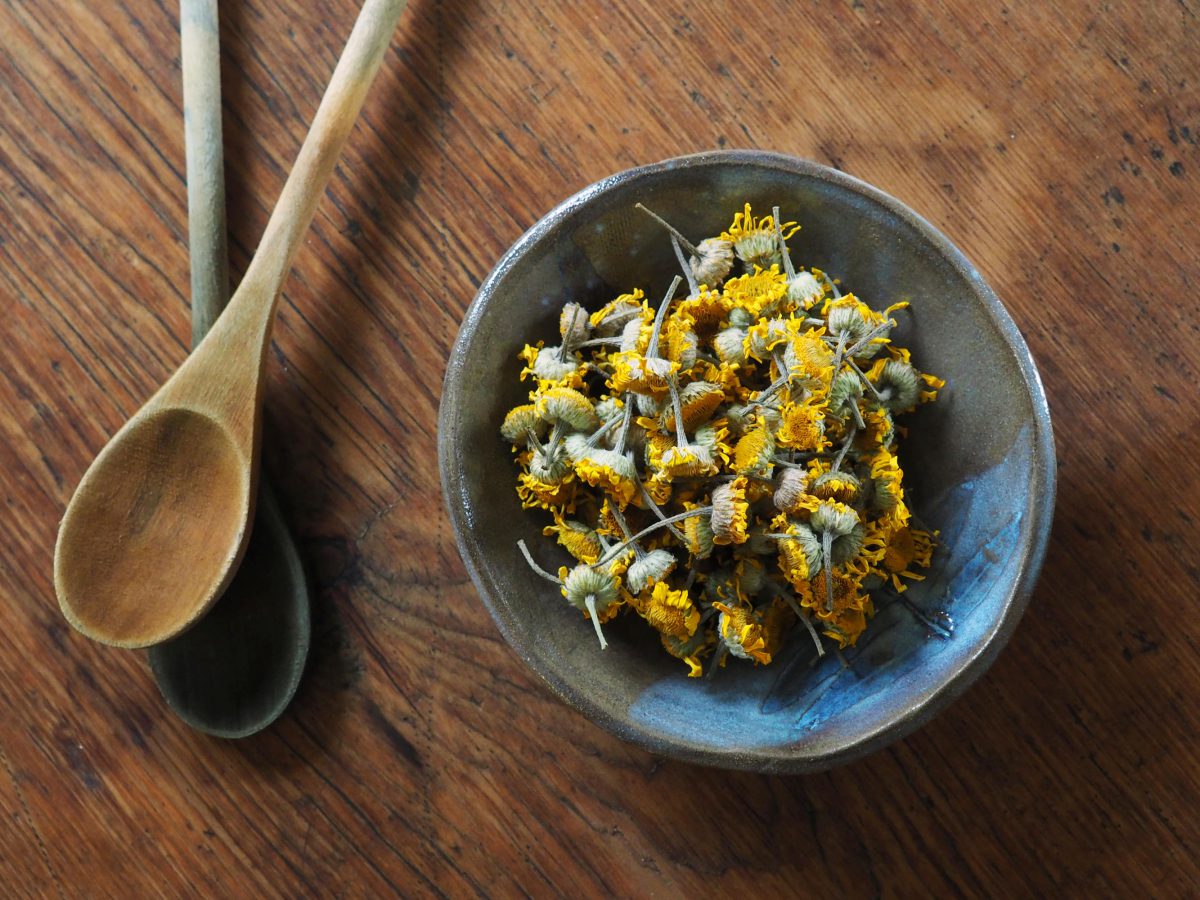 Dyer's Chamomile natural plant dye in a bowl